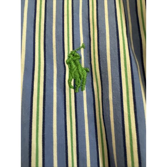 Ralph Lauren Classic Fit 3XB Button Down Shirt Men's Blue Striped Green Pony - Picture 4 of 6